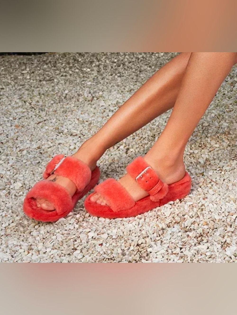 UGG Coral Plush Double-Band Slide Sandals with Buckle